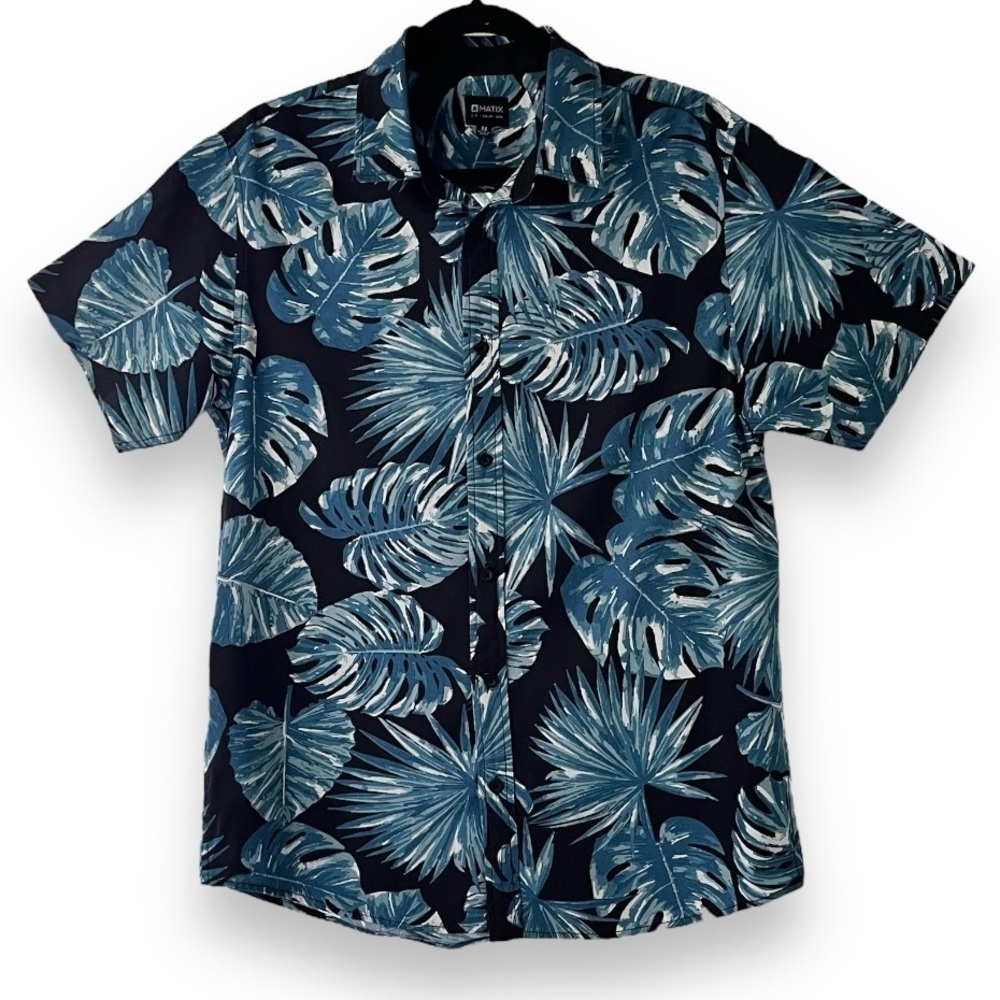 Matix Hawaiian Tropical Palm Short Sleeve Button-Up Shirt - Black & Blue‌‌‌‌‌‌‌